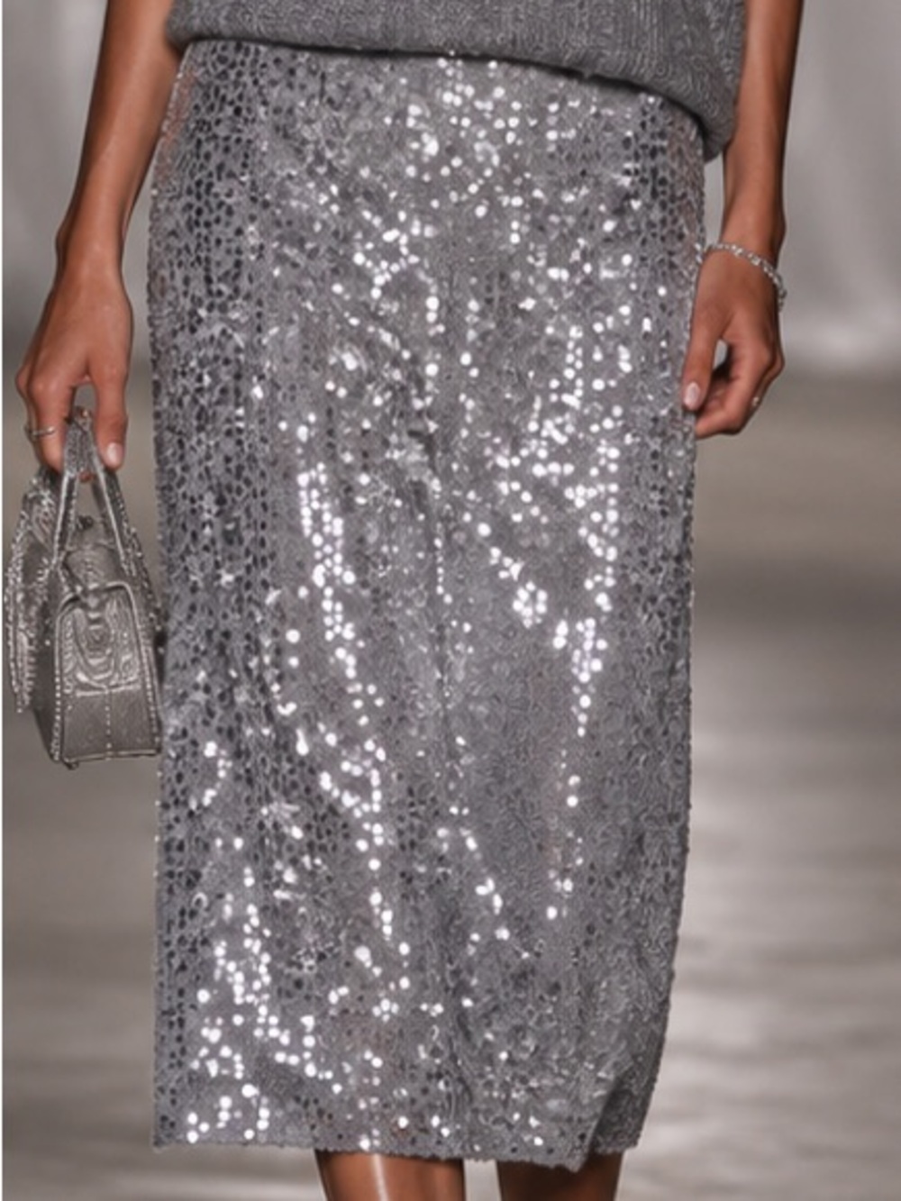 Lucy Paris Silver Gray Sequin Mesh Midi Skirt Size 1X NWT